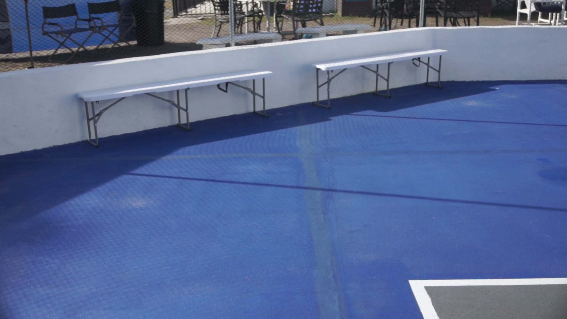 Sideline benches, court view